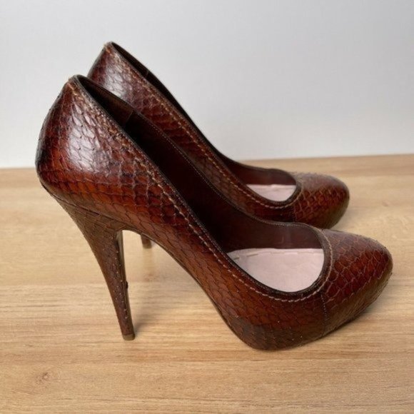 Miu Miu Women's Sz 39.5 US 9.5 Brown Python Snakeskin Leather Pumps High Heels - Picture 5 of 9